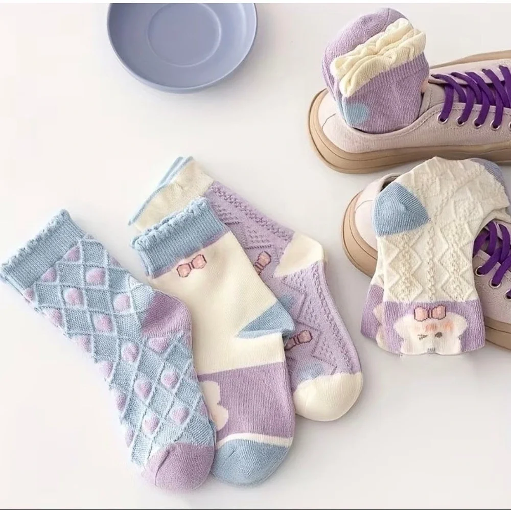 Girls‎ Polychrome Easter Whimsical Bunny Socks 4-6 Durable Casual Pastel 5 Pairs